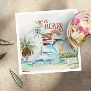 Baby aan boord   Retro Summer Surf Baby shower Servet