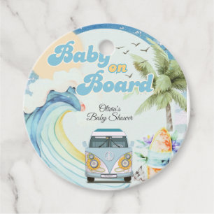 Baby aan boord Retro Surfing Beach Baby shower Bedankjes Labels