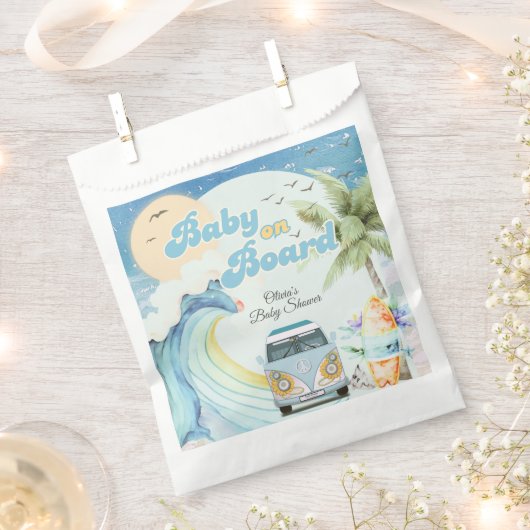Baby aan boord Retro Surfing Beach Baby shower Bedankzakje (Geknipt)