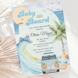 Baby aan boord Retro Surfing Beach Baby shower Kaart