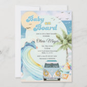 Baby aan boord Retro Surfing Beach Baby shower Kaart (Voorkant)