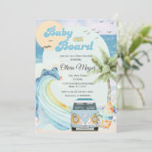 Baby aan boord Retro Surfing Beach Baby shower Kaart (Staand voorkant)