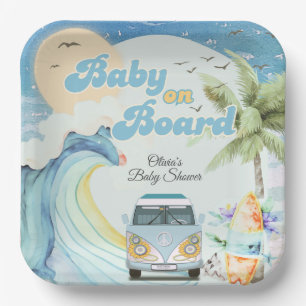 Baby aan boord Retro Surfing Beach Baby shower Papieren Bordje