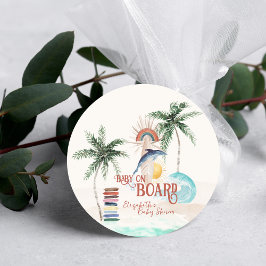 Baby aan boord | Retro Zomer Surf Baby Shower Ronde Sticker