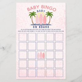 Baby aan boord roze meisje baby shower Bingo spel Flyer