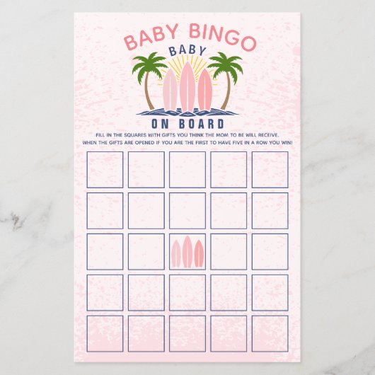 Baby aan boord roze meisje baby shower Bingo spel Flyer (Voorkant)