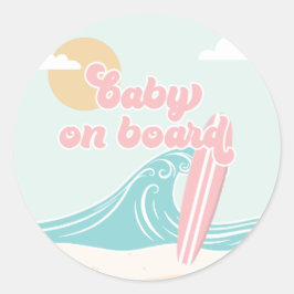 Baby aan boord Roze strand Baby shower Ronde Sticker