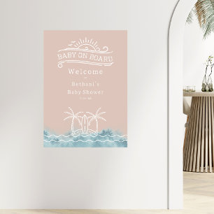 Baby Aan boord Roze Surf Baby shower Welkom Poster
