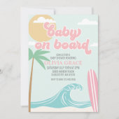 Baby aan boord Roze Surf Beach Baby shower Kaart (Voorkant)