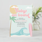 Baby aan boord Roze Surf Beach Baby shower Kaart (Staand voorkant)