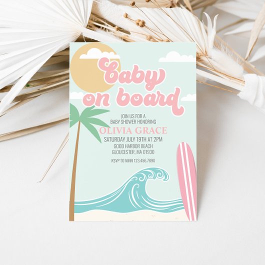 Baby aan boord Roze Surf Beach Baby shower Kaart