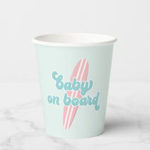 Baby aan boord Roze Surf Strand Baby Shower Papieren Bekers
