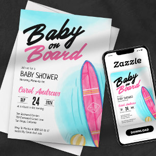 Baby aan boord Roze SurfboardBaby shower Kaart