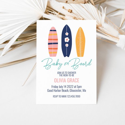 Baby aan boord Roze SurfboardBaby shower Kaart