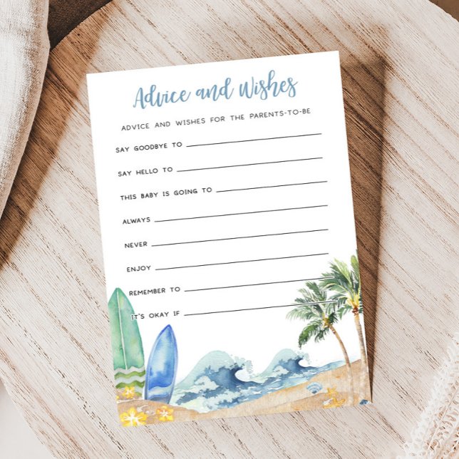 Baby aan boord strand Baby advies en wensen spel (Surfing Summer Boy Baby Shower Advice and Wishes Game)