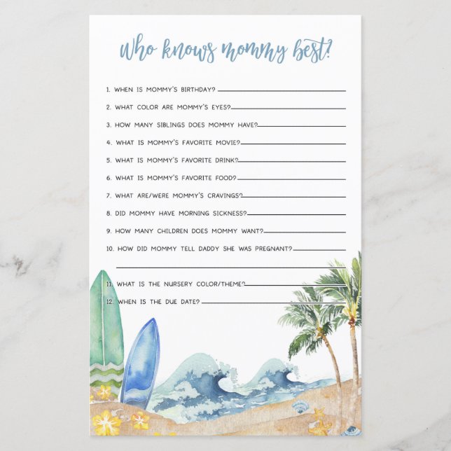 Baby aan boord strand Baby Wie kent mama beste spe (Voorkant)