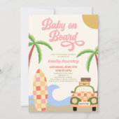 Baby Aan boord Strand Surf Roze Retro Baby shower Kaart (Voorkant)