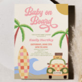 Baby Aan boord Strand Surf Roze Retro Baby shower Kaart