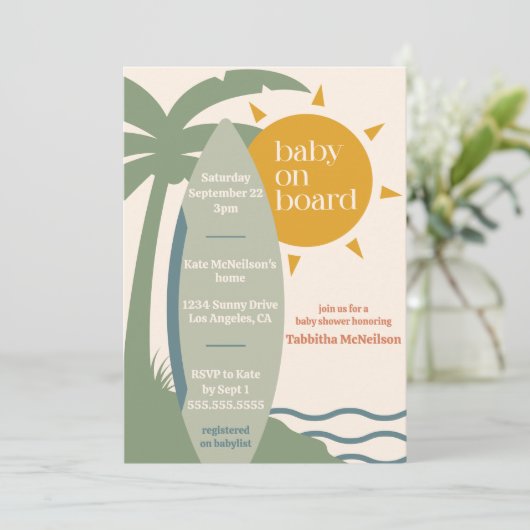 "Baby aan boord" Strand Surfen Ocean Baby shower Kaart (Staand voorkant)