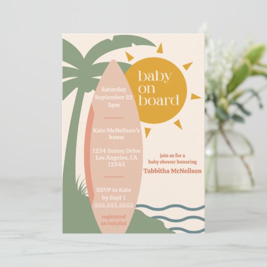 "Baby aan boord" Strand Surfen Ocean Baby shower Kaart (Staand voorkant)