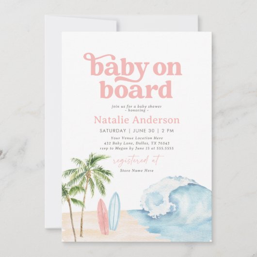 Baby aan boord Surf Baby shower uitnodiging (Voorkant)