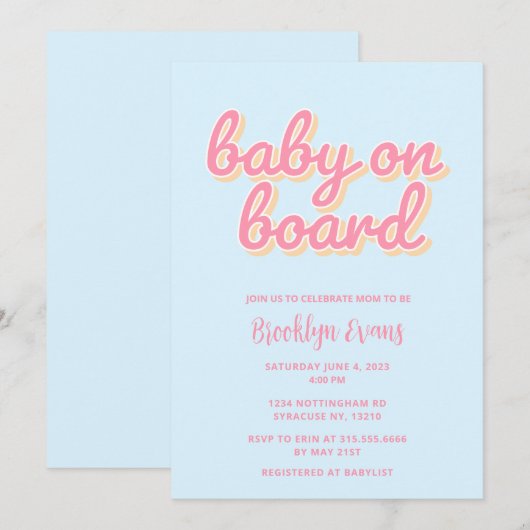 Baby aan boord Surf Baby shower uitnodiging (Voorkant / Achterkant)
