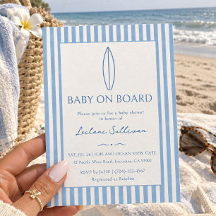 Baby Aan Boord Surf Strand Blauwe Baby Shower Kaart