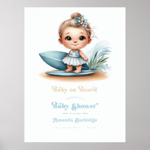 Baby aan boord Surf-thema Baby shower Welkom Poster