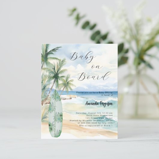 Baby aan boord Surfboard Baby shower uitnodiging (Staand voorkant)