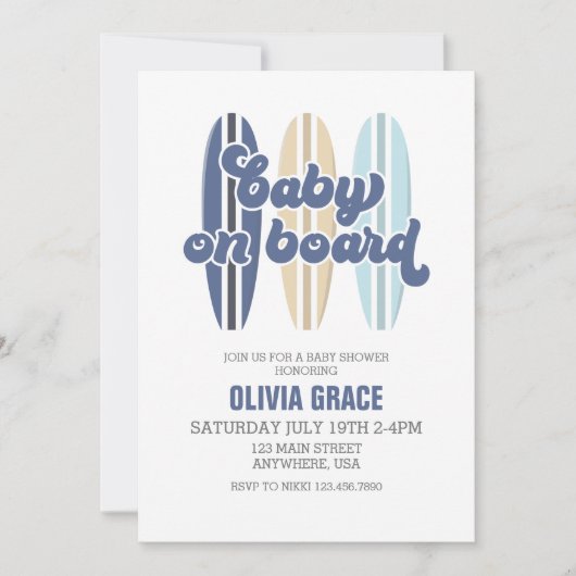 Baby aan boord Surfboard Beach Baby shower Invitat Kaart (Voorkant)