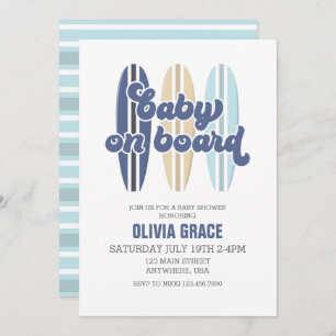 Baby aan boord Surfboard Beach Baby shower Invitat Kaart