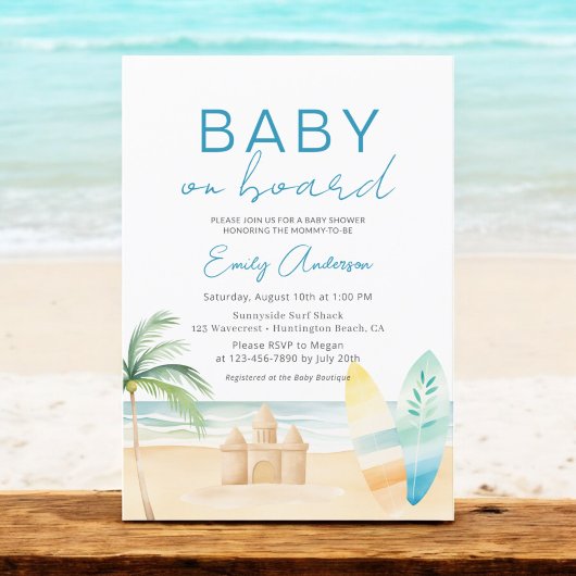 Baby aan boord Surfboard Beach Baby shower Kaart
