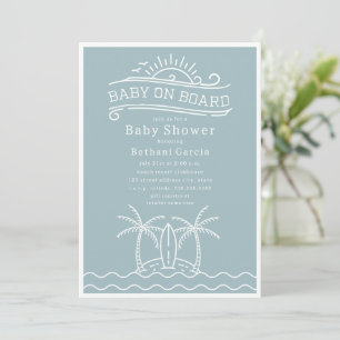 Baby Aan boord Surfboard Beach Blue Baby shower Kaart