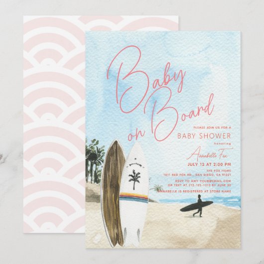 Baby aan boord Surfboard Beach Girl Baby shower Kaart (Voorkant / Achterkant)