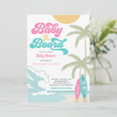 Baby aan boord Surfboard Beach Retro Baby shower Kaart (Staand voorkant)