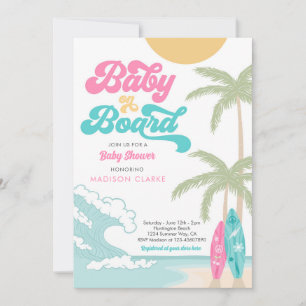 Baby aan boord Surfboard Beach Retro Baby shower Kaart