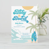 Baby aan boord Surfboard Beach Retro Baby shower Kaart (Staand voorkant)