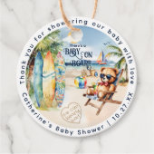 Baby Aan boord Surfboard Teddy Bear Baby shower Bedankjes Labels (Voorkant)