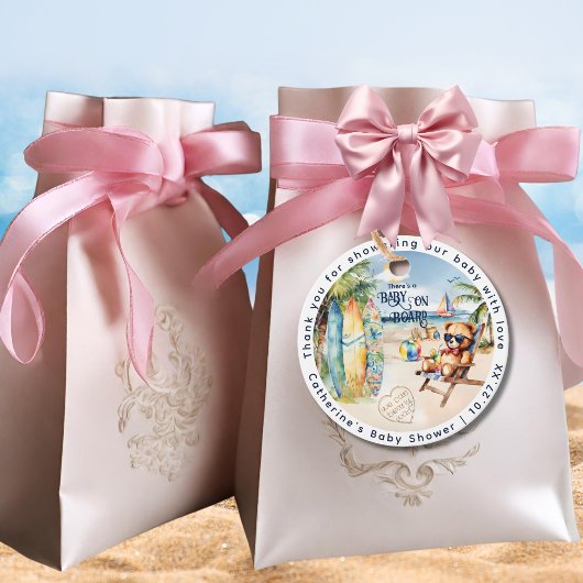Baby Aan boord Surfboard Teddy Bear Baby shower Bedankjes Labels