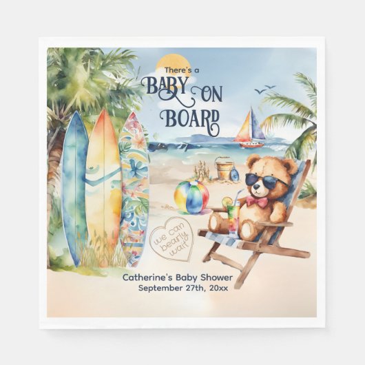 Baby Aan boord Surfboard Teddy Bear Baby shower Servet (Voorkant)
