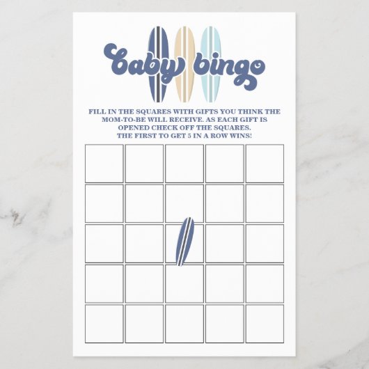 Baby aan boord Surfen Baby shower Bingo Flyer (Voorkant)