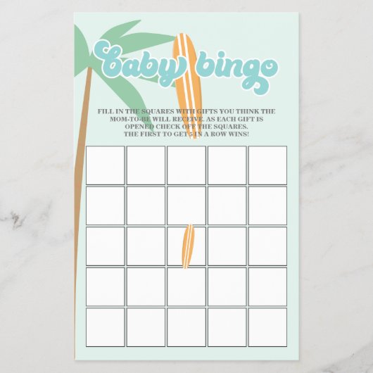 Baby aan boord Surfen Baby shower Bingo Flyer (Voorkant)
