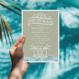 Baby Aan boord Surfen Green Beach Baby shower Kaart