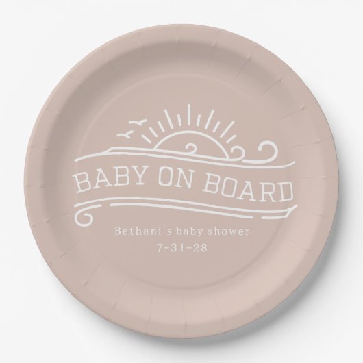 Baby Aan boord Surfen Roze Baby shower Papieren Bordje (Voorkant)