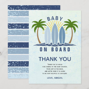 Baby Aan boord Surfen Splash Blue Baby Boy Shower Bedankkaart