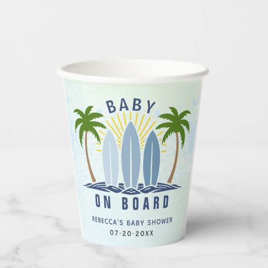 Baby Aan boord Surfen Splash Blue Baby Boy Shower Papieren Bekers (Voorkant)