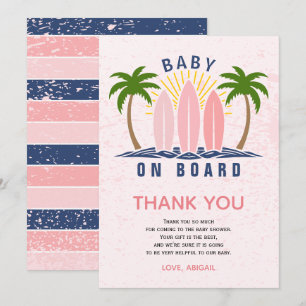 Baby aan boord surfen splash roze baby meisje douc bedankkaart