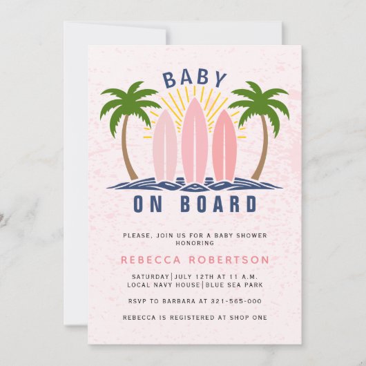 Baby aan boord surfen splash roze baby meisje douc kaart (Voorkant)