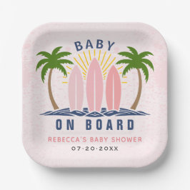 Baby aan boord surfen splash roze baby meisje douc papieren bordje