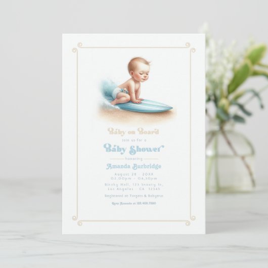 Baby aan boord Surfen Theme Baby shower Kaart (Staand voorkant)